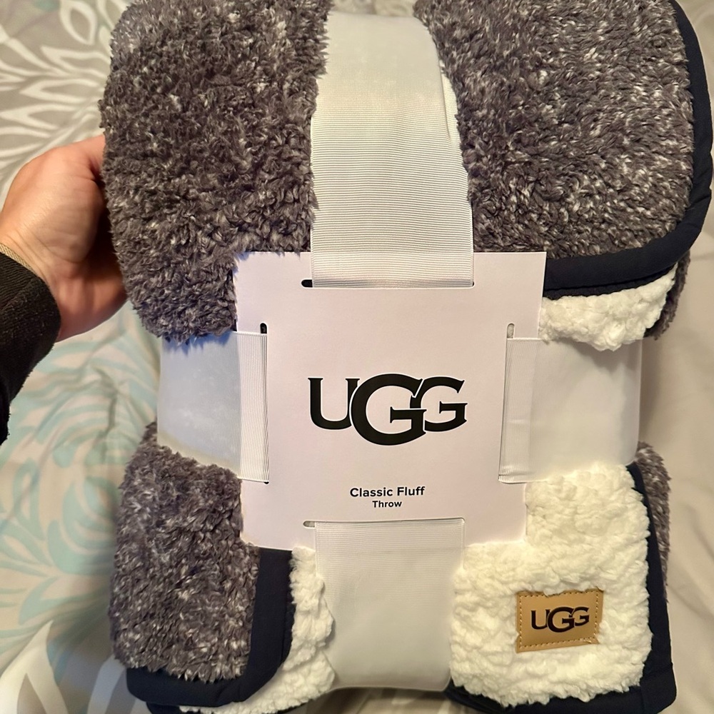 UGG Fluffy Throw Blanket in Gray and Cream